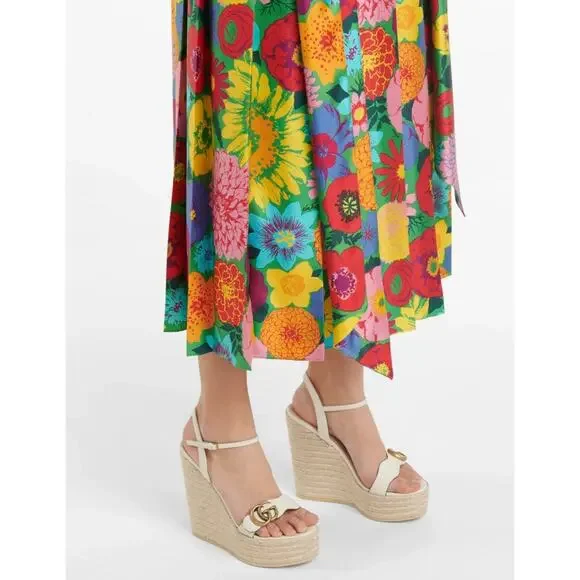 Gucci Aitana Marmont GG Leather Platform Espadrille Wedge Sandals 41 - Picture 2 of 16